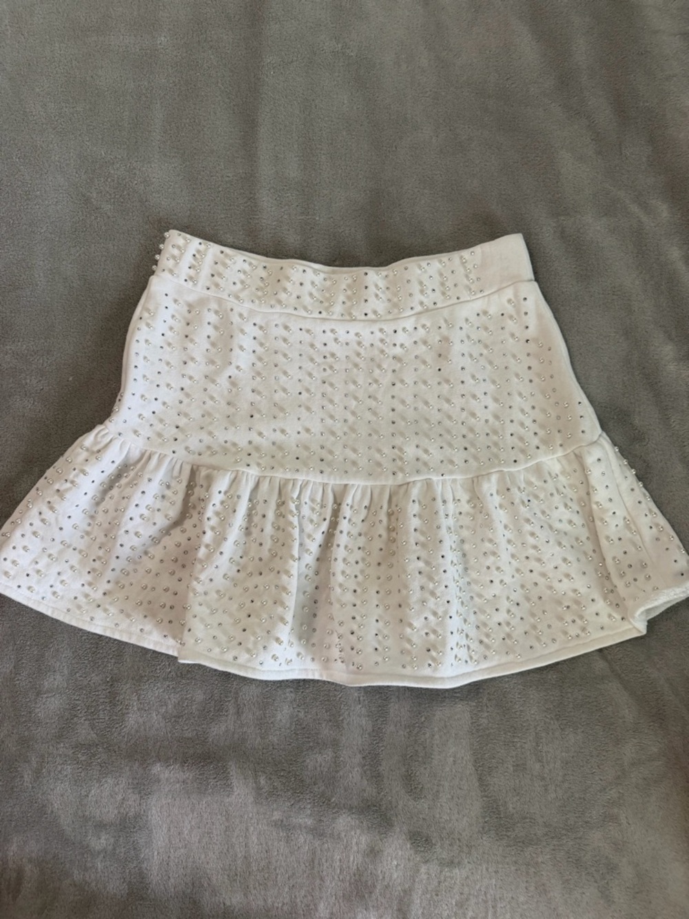 QUEEN OF SPARKLES White Mini Skirt with Silver Studs